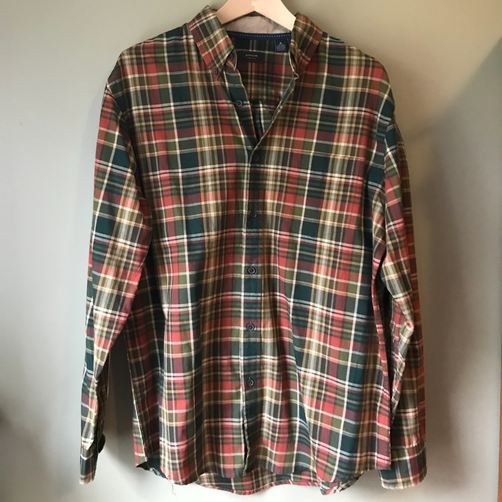 Men’s Orange/Green Plaid Button Down Shirt